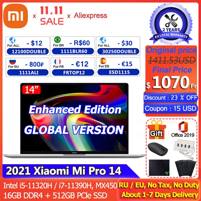 [Enhanced Edition] Xiaomi Laptop Pro 14 Intel Core i5-11320H / i7-11390H MX450 Windows 10 Pro Mi Notebook Computer 1