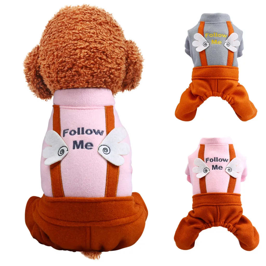 Winter Pet Dog Clothes 2 Colors Patchwork Pet Jumpsuit Angel Wings Puppy Dog Coat Thick Pets Dogs Clothing Chihuahua York Pink