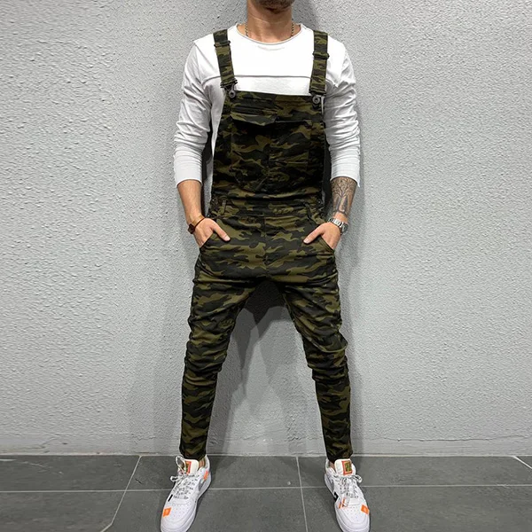 Camouflage Sokotoo мужской облегающий эластичный джинсовый комбинезон, облегающие джинсы, подтяжки, комбинезоны, черный, белый, армейский зеленый, красный, хаки - Цвет: Camouflage