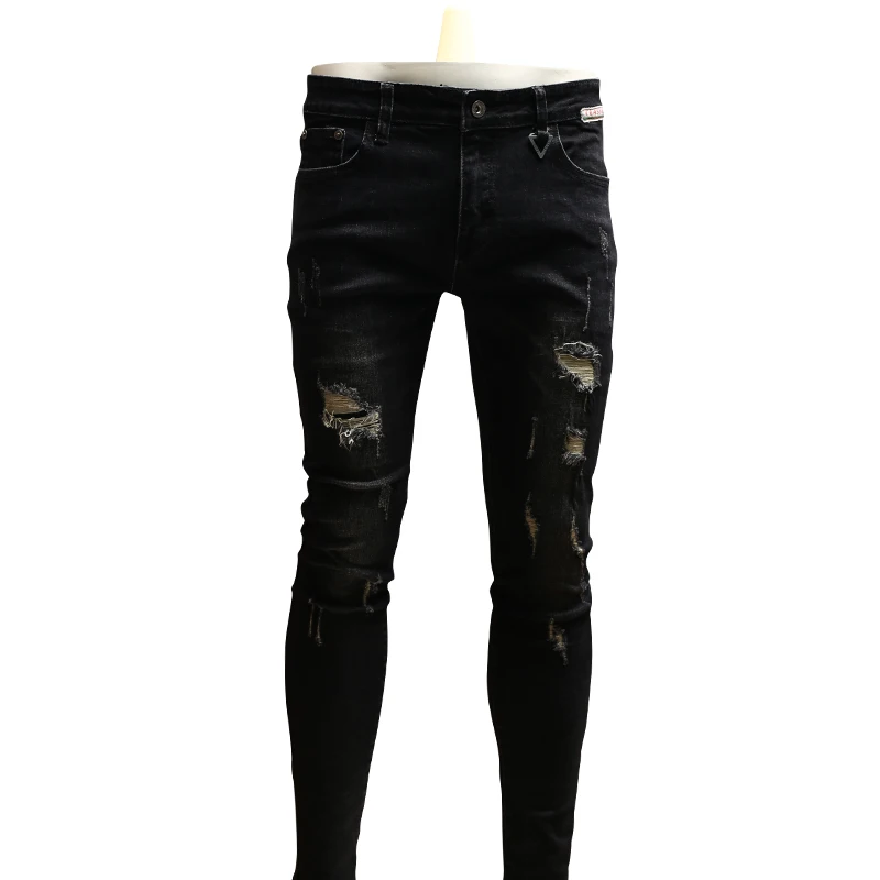 Casual Mens Skinny Ripped Jeans Black Denim Pants Jean for Streetwear Cowboys Men PSMJ70