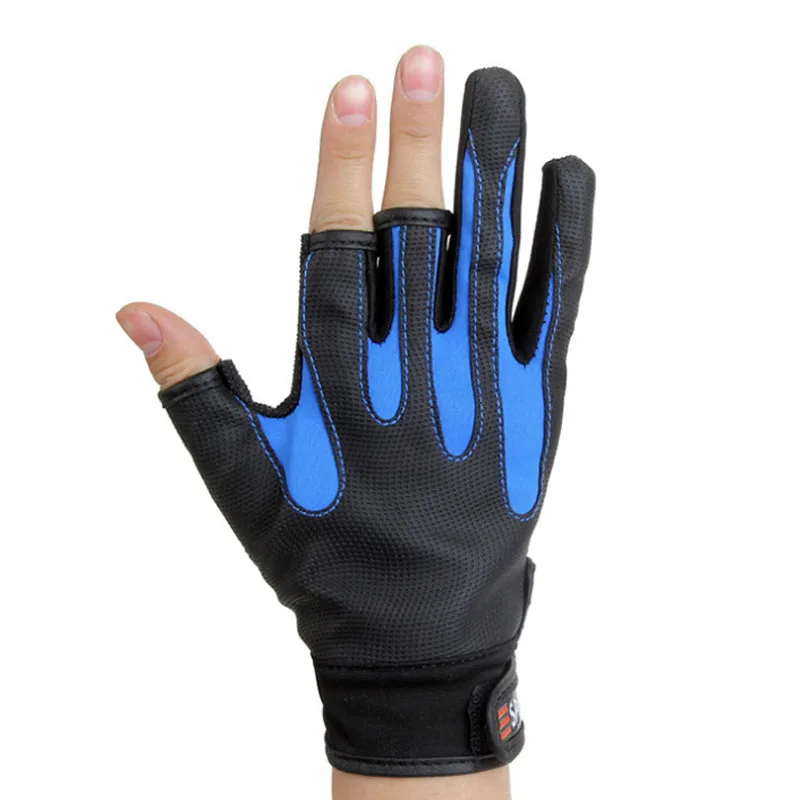 Blue 3 Cut Мужские перчатки для рыбалки на открытом воздухе, Нескользящие, для рыбалки, велоспорта, защитные перчатки с тремя пальцами, для спорта на открытом воздухе, половина пальцев, снаряжение - Цвет: Blue 3 Cut