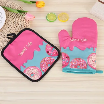 

2PCS Chocolate Microwave Glove Potholder Bakeware Blue and White 100% Cotton Oven Mitts and Potholder Mat for BBQ or Kitchen