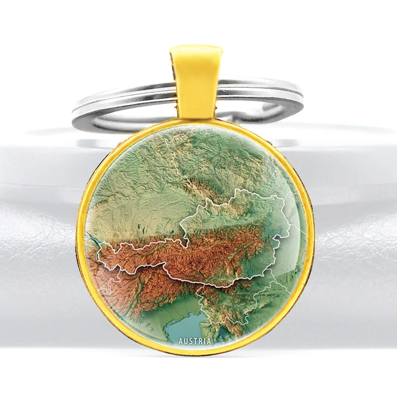 New Arrival Austria Map Pattern Glass Dome Unique Key Chains Men Women Ring Jewelry Gifts | Украшения и аксессуары