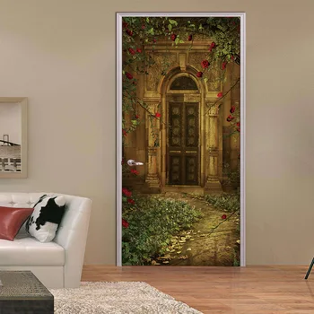 

Vintage Door And Rose Cane Vine Door Sticker Self Adhesive Wallpaper Stickers on the Doors Home Decor Poster Decals