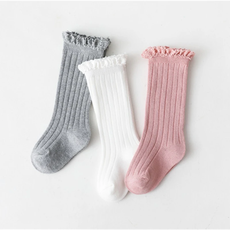 Baby Girls Socks Kids Toddlers Ruffle Knee High Long Soft Cotton Sock Lace Flower Children Infant Girl Socks For 0-5 Years