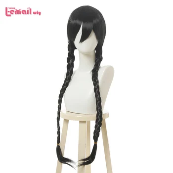 

L-email wig Danganronpa Toko Fukawa Cosplay Wig Double Braids Long Black Straight Braided Wigs Heat Resistant Synthetic Hair