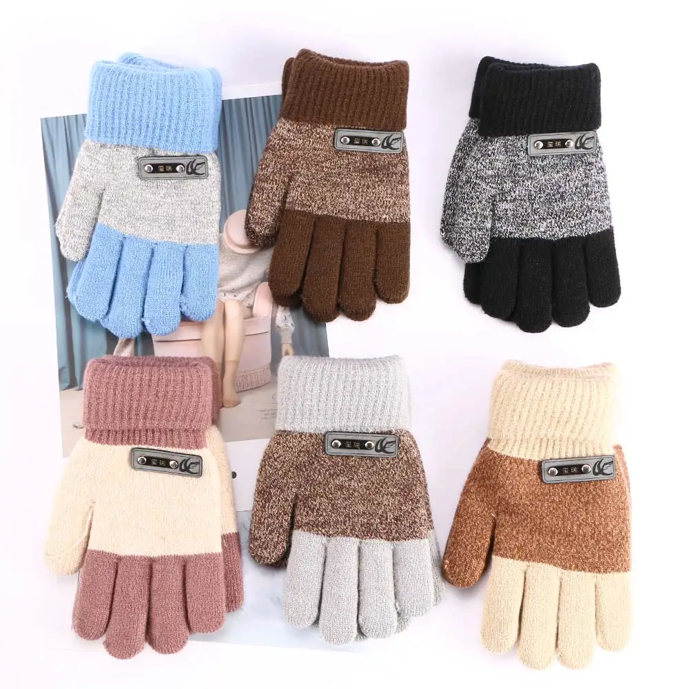 Лидер продаж, детские теплые вязаные перчатки для мальчиков, детские зимние толстые перчатки с защитой пальцев, популярные перчатки