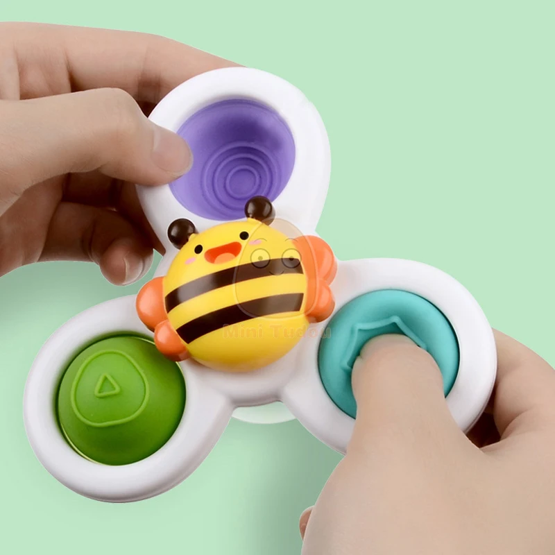 Baby Rattle Toys For 0-12 Months Soft Rubber Sucker Spinner Bathing Play Water Game Montessori Touch Sensory Grasping Gyro Set 2