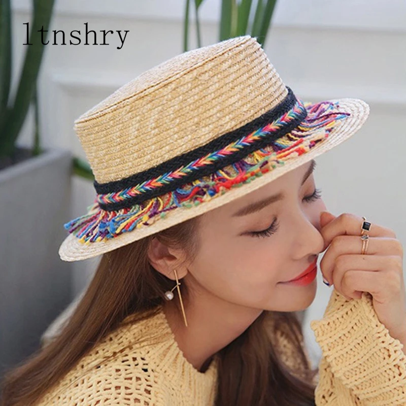

2019 New Parent-child Panama style Fashion Tassel Braid Adult Children sun hats Visor Spring Summer Ourdoor Beach Straw Hats