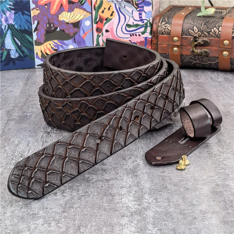 Cinturón de cuero grueso de doble cara para hombre, cinturón de tallado a mano, sin hebilla, sin hebilla, SP15|Cinturones de hombre| - AliExpress