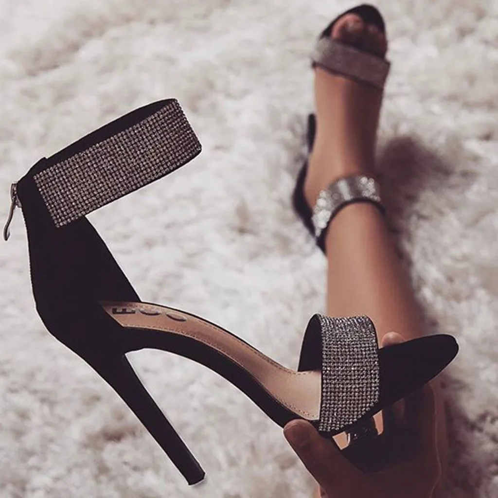 

Shiny Women Sandal Thin Heel Sexy Party Sandal Pointed Toe Mujer Casual Shoes Ankle Strap Summer Sandal High Heel Sexy Shoes