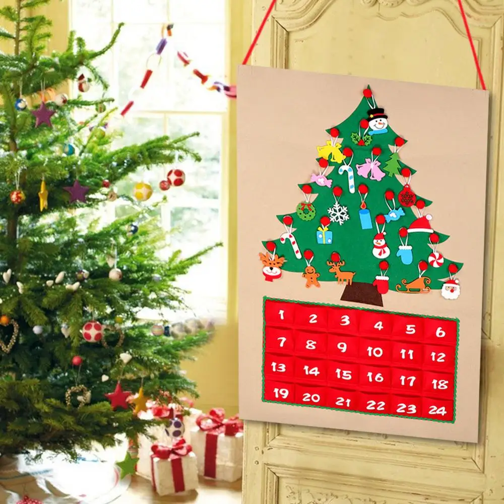 OurWarm DIY фетровый Рождественский Адвент-календарь с карманами, Рождественский календарь с обратным отсчетом, настенные подвесные украшения, украшения