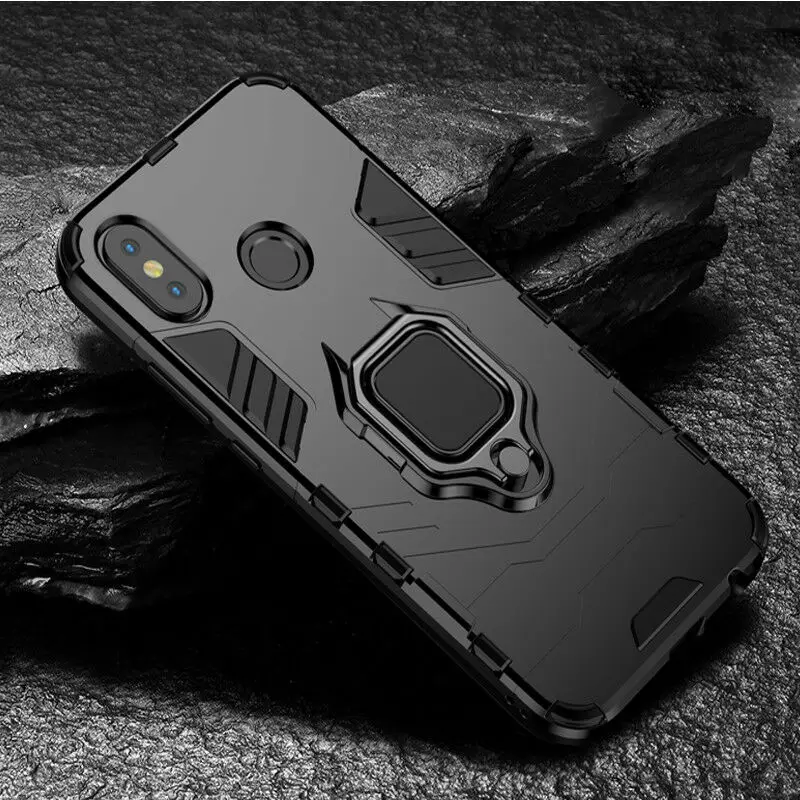Кольцевой магнитный держатель Броня Жесткий Чехол для Xiaomi Mi 9 8 A1 A2 Lite Pocophone F1 задняя крышка чехол-бампер для телефона - Цвет: Черный