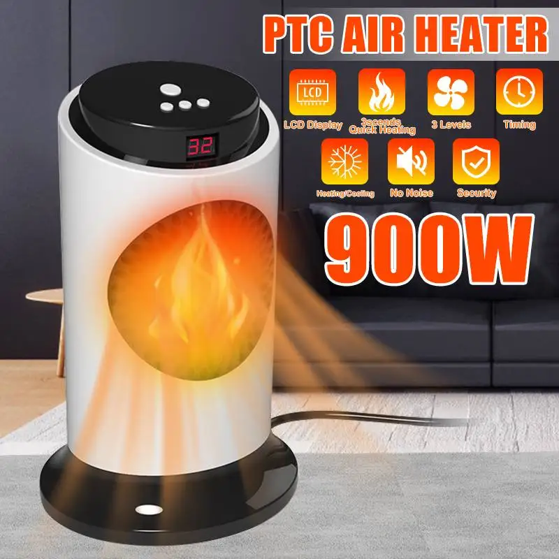 

900W Portable Mini Space Warmer Air Heater with LCD Display /Timing Portable Electric Hot Fan With Over-heat Protection Heating