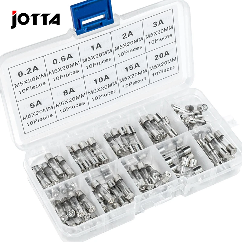 100Pcs Quick Blow Glass Tube Fuse Assorted Kits Fast-blow Glass Fuses 5&times;20mm