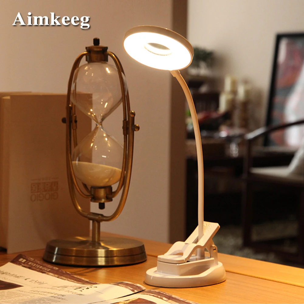 

Aimkeeg 4000K LED Desk Lamp Clip Make-up Mirror Light Dimming Eye Protection USB Table Light Rechargeable with Remote Control