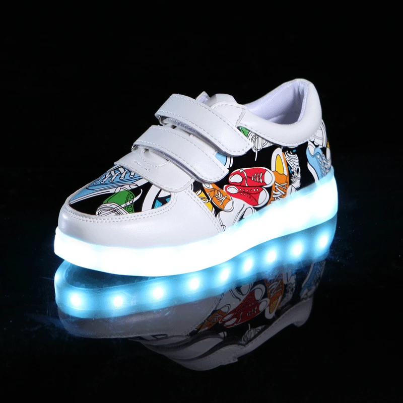 Size 25-35 LED Shoes for Kids Girls Boys USB Charge Glowing Lighted Shoes Kids Shoes with Lights Luminous Sneakers for Children