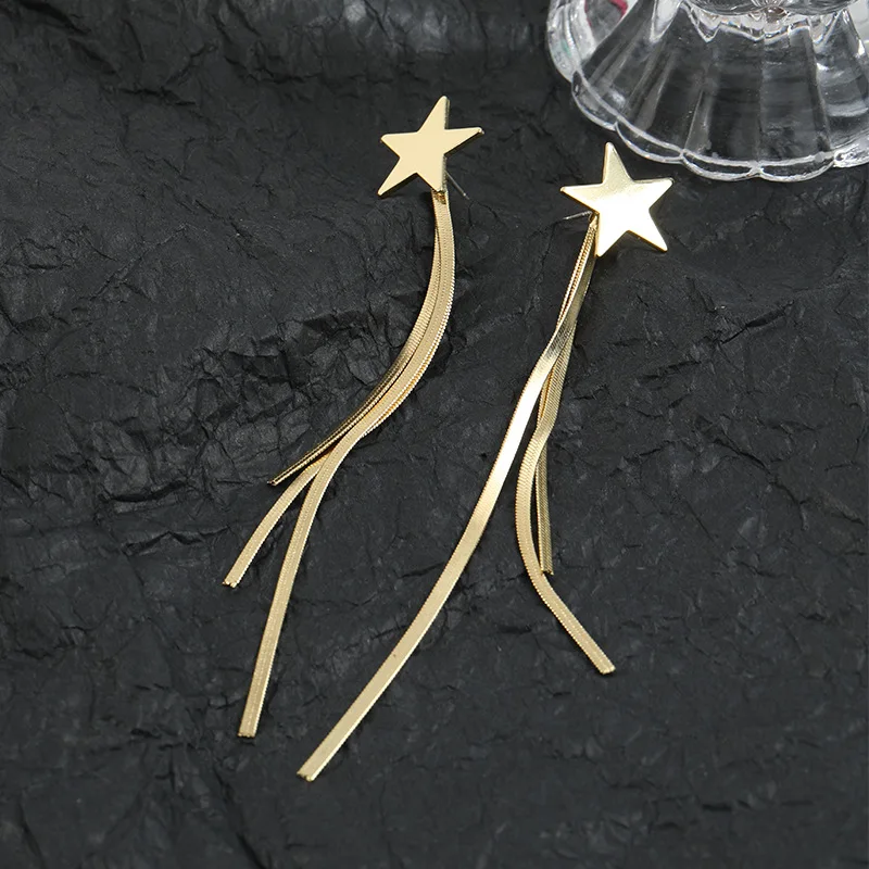 

2020 New Fashion Fine Jewelry Dress Accessories Gold Color Minimalism Star Long Chain Tassel Drop Earrings For Women Pendientes
