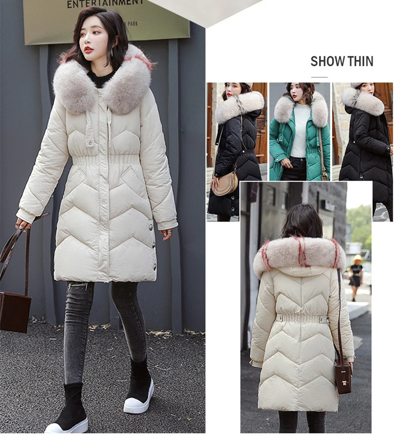 Зимняя куртка женская длинная парка теплая утепленная Меховая куртка с хлопковой подкладкой зимняя женская парка плюс размер тонкая верхняя одежда женская