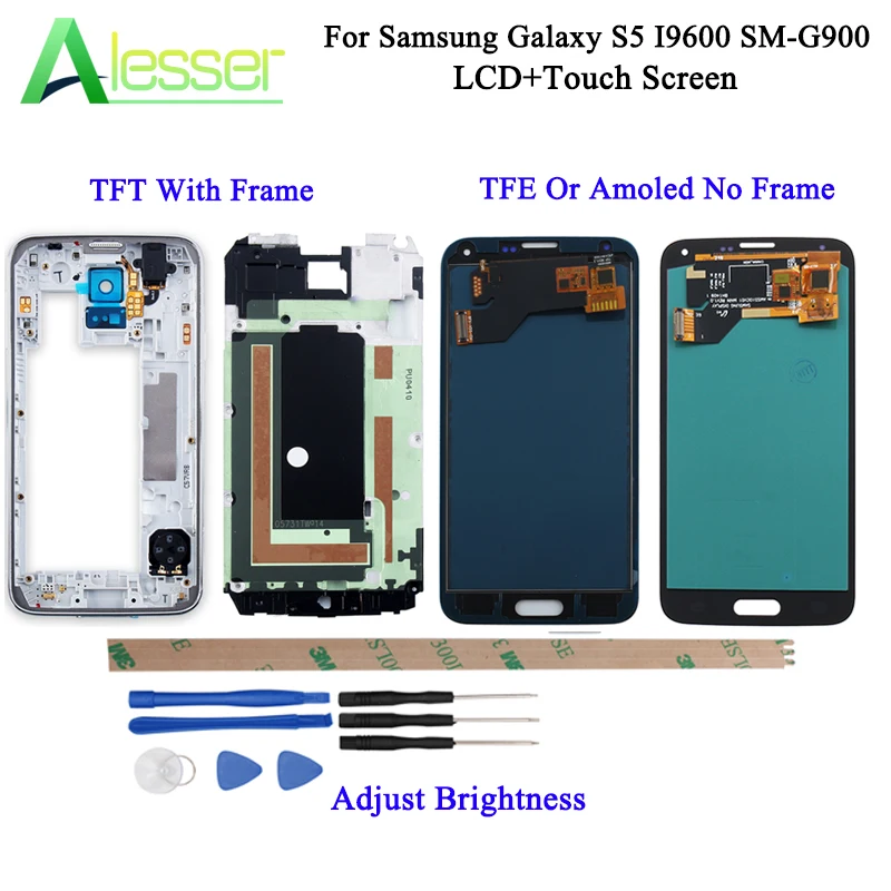 Alesser для Samsung Galaxy S5 I9600 SM G900 LCD G900F G900M дисплей и сенсорный экран Amoled с рамкой