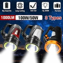 50/100 Вт супер яркий USB светодиодный фонарик поиск факела 2 стороны ночник лампа ручной фонарь для кемпинга с зарядным устройством батарея