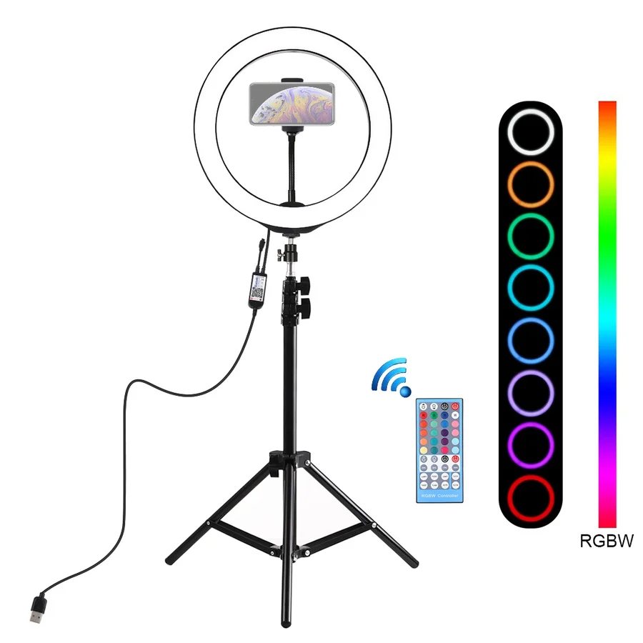 

10 inch LED Selfie Ring Lamp 26cm RGBW Video Ring Light with Phone Clamp Remote for Phone Youtube Video Tik Tok Camera Studio