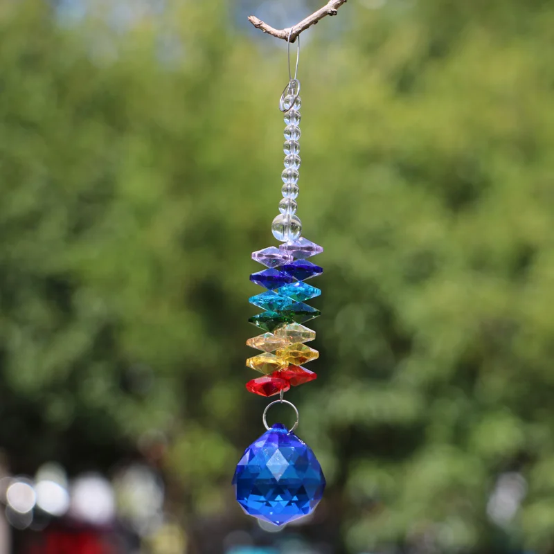 5pcs Crystal Sun Catcher Rainbow Maker Hanging Chandelier Ball Prisms Chakra Suncatcher Garden Home Decoration - Цвет: blue
