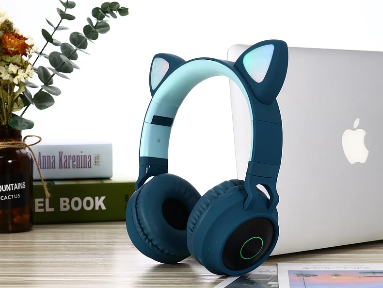 Беспроводная bluetooth-гарнитура с мультяшными кошачьими ушками и HD микрофоном, светодиодный цветной светильник, складная стереогарнитура для смартфонов
