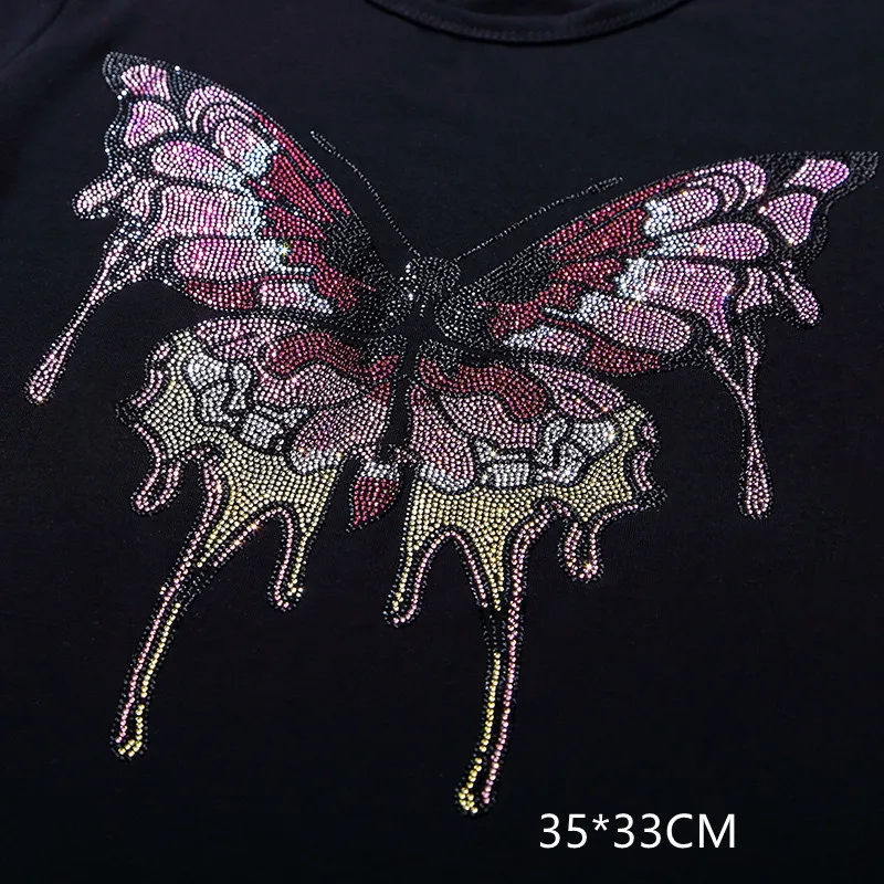 Big colorful butterfly hot fix rhinestone motif designs iron on crystal transfers design applique patches strass iron