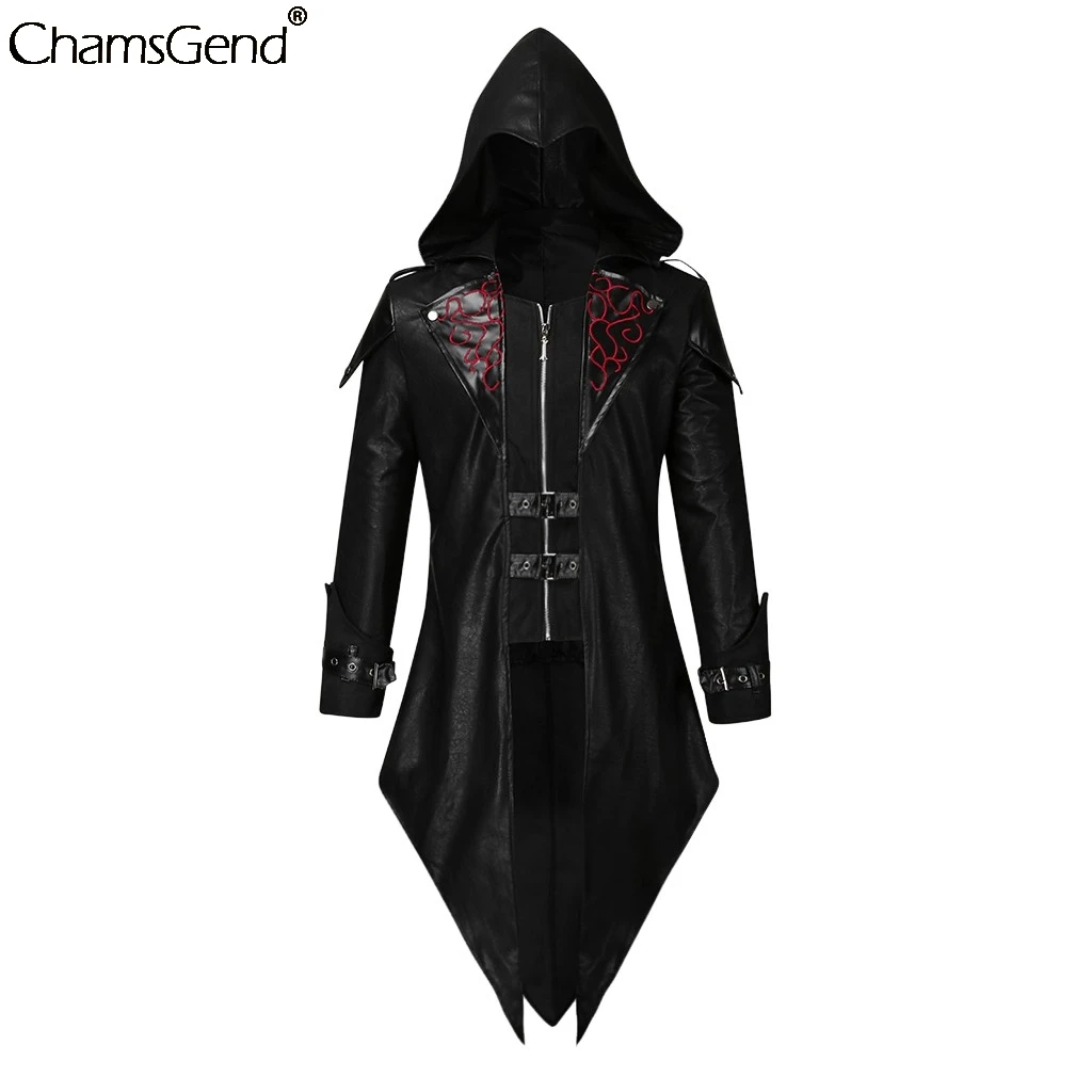 Chamsgend, Мужская винтажная Готическая куртка, Ретро стиль, крутой Тренч, стимпанк, фрак, пальто на пуговицах, мужской костюм для вечеринки, косплей, пальто, униформа#4