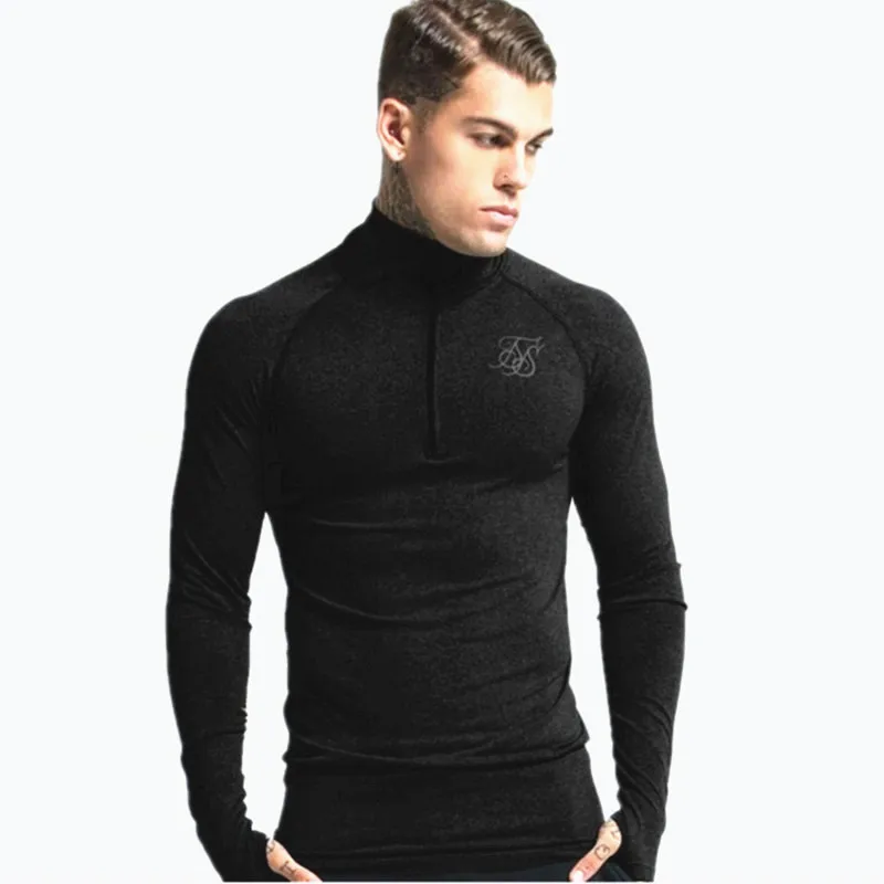 

Autumn New Men Stretch tshirt stand collar Long Sleeve fitness jogging tees Men Casual Breathable quick dry tights t shirt mens