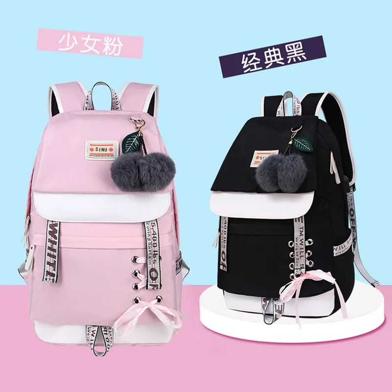 

Middle And High School Students Black And White with Pattern Simple Backpack Women's Tennis Red School Bag Large Capacity Haraju