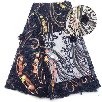 

2019 new High Quality French 3D Tulle Beaded African Lace Fabric Sequins Embroidered Nigerian Lace Fabrics For Wowen Dress