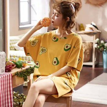 

Printing Crew Neck Avocado Casual Pajamas Set Short Sleeve Tops Elastic Short Pants 2020 Summer Fashion Homesuit Home clothes