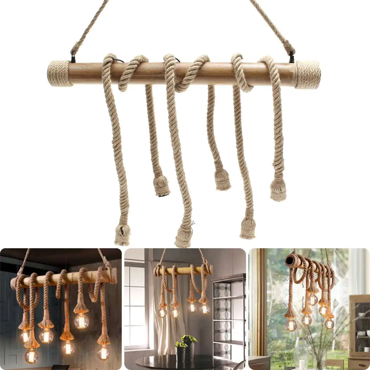 

Bamboo Hemp Rope Pendant Lights Creative Restaurant Decoration Lamps Retro Bar Table Garden Bamboo Hunging Light