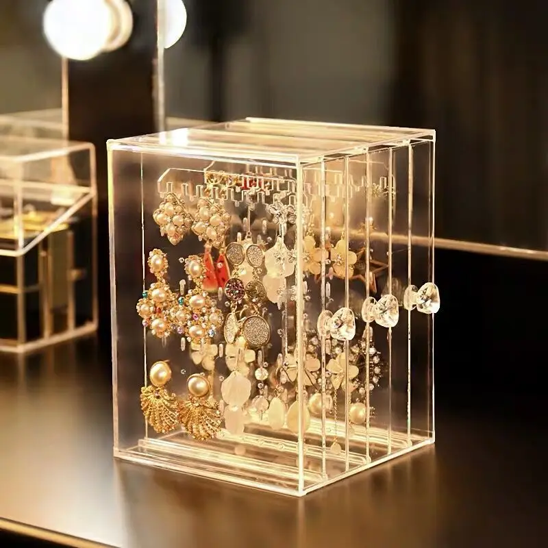 

Acrylic Earrings Box Transparent Earrings Jewelry Plastic Finishing Storage Box Desktop Dust Hanging Jewelry Display Rack