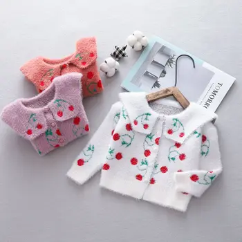 

Girls Children Cherry Knitting Cardigan Coat Autumn Winter Baby Girl Warm Mink Cashmere Sweater Kids Toddler Girl Jacket Clothes