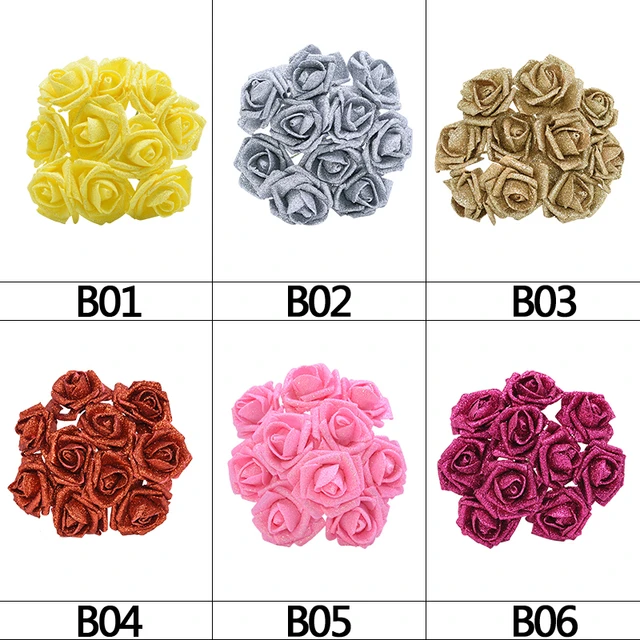 10pcs 4cm Silk Gold Artificial Rose Flower Heads Decorative Flowers for  Wedding Home Party Decoration Mini