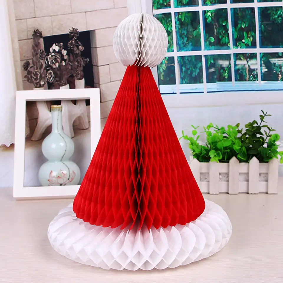 WinTS 9-Piece Christmas Party Decorations Set - Hanging Paper Lanterns, Honeycomb Tree & Hat, Garland - View #8