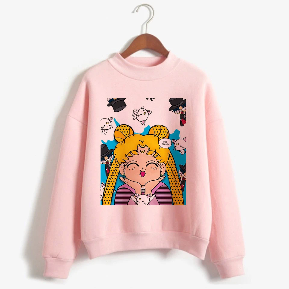 Сейлор Мун Харадзюку Толстовка корейский стиль Ulzzang Kawaii 90s мультфильм Кот одежда пуловеры новые негабаритные с капюшоном уличная - Цвет: 1008