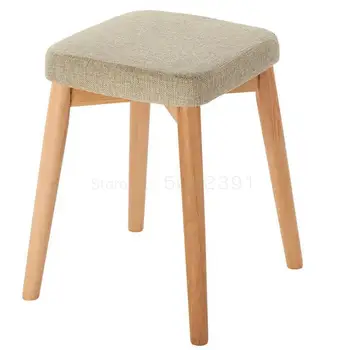 

Small Bench Creative Household Solid Beech Small Square Bench Cloth Art Soft Padded Dressing Bench Log Simple Dining Ch