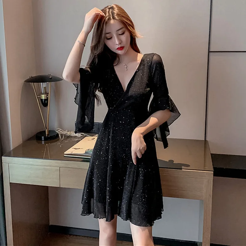 

2019 New Style Bell Sleeve GIRL'S Flashing High-waisted Puffy Mesh Dress 9154h303hf