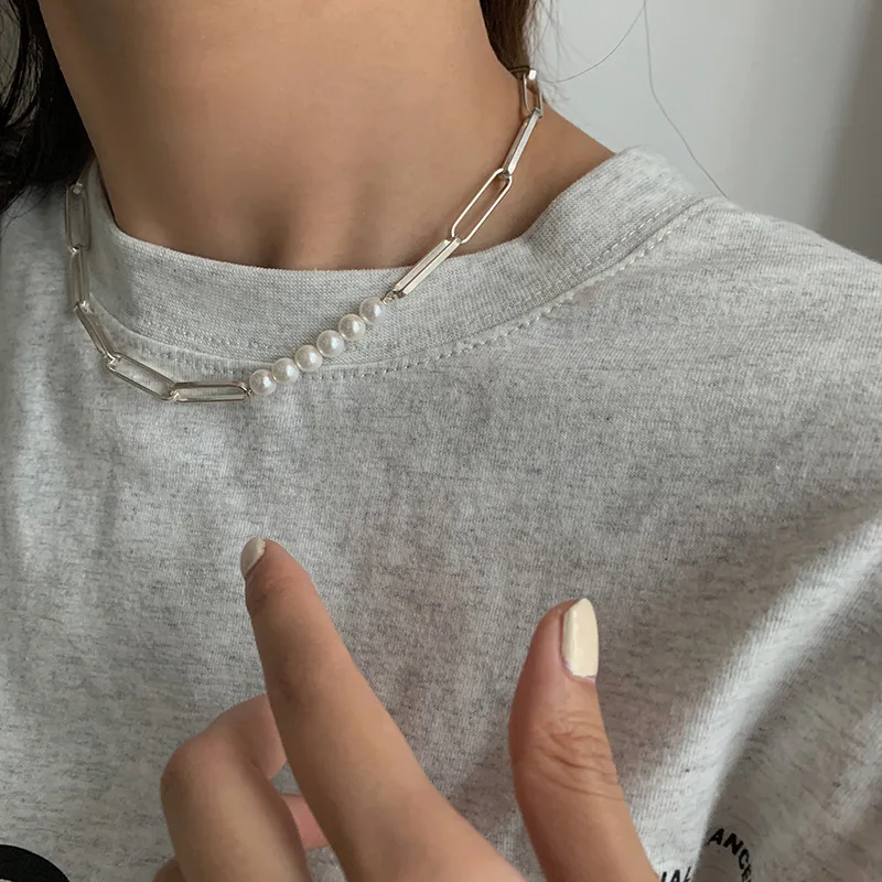 Collana con perle e catena donna elegante gioiello stile argento_voghion.com