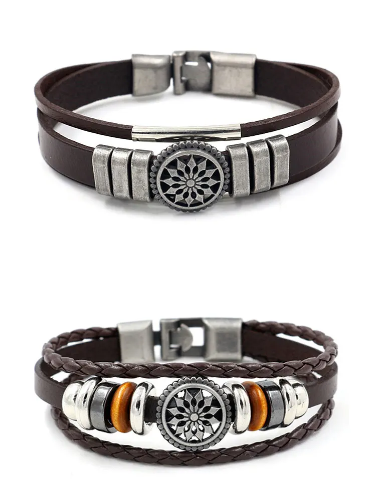 Woven Vintage Leather Wrap Bracelet For Men