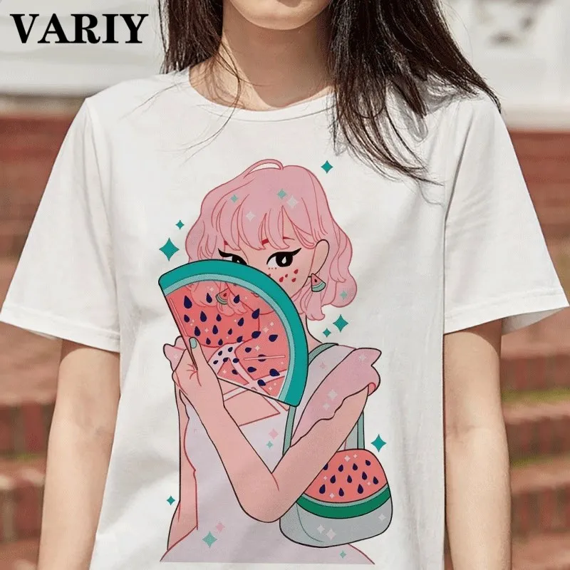 Summer Tops 2020 Women Pink Watermelon Girl T Shirt Funny Fashion Female T-shirt Harajuku Kawaii tees aesthetic clothes Tshirt | Женская