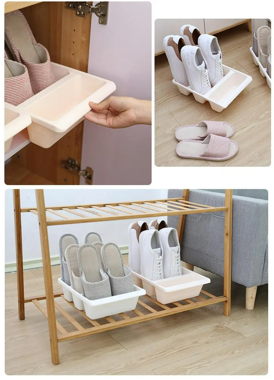 Thick Plastic Three-grid Vertical Shoe Storage Box Household Frame Shoe Shelf Organizer Space Saver Organizer Cupboard Cabinets
