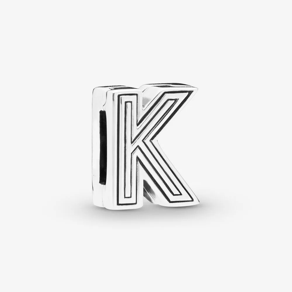 

DIY Name 100% 925 Sterling Silver Beaded Letter K Clip Charm Silver fit Original Pandora Bracelets Jewelry Women Gift Silver DIY