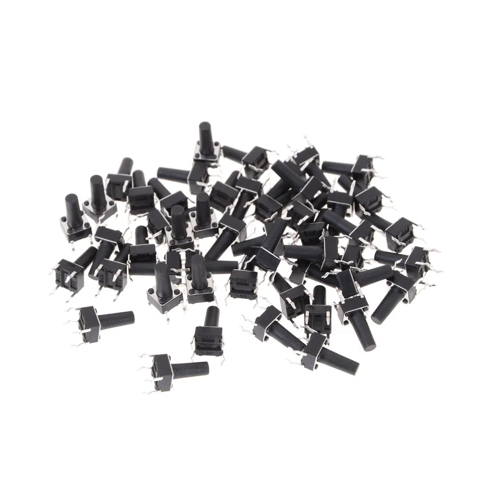 

50Pcs Tactile Switch 6*6*12MM Straight 4Pin Microswitch Push Button Copper Foot