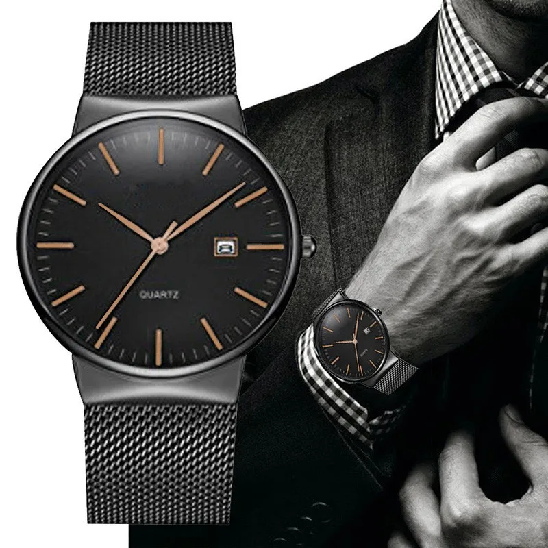 2020 ультра тонкие часы для мужчин horloge heren man Отображение даты Классические