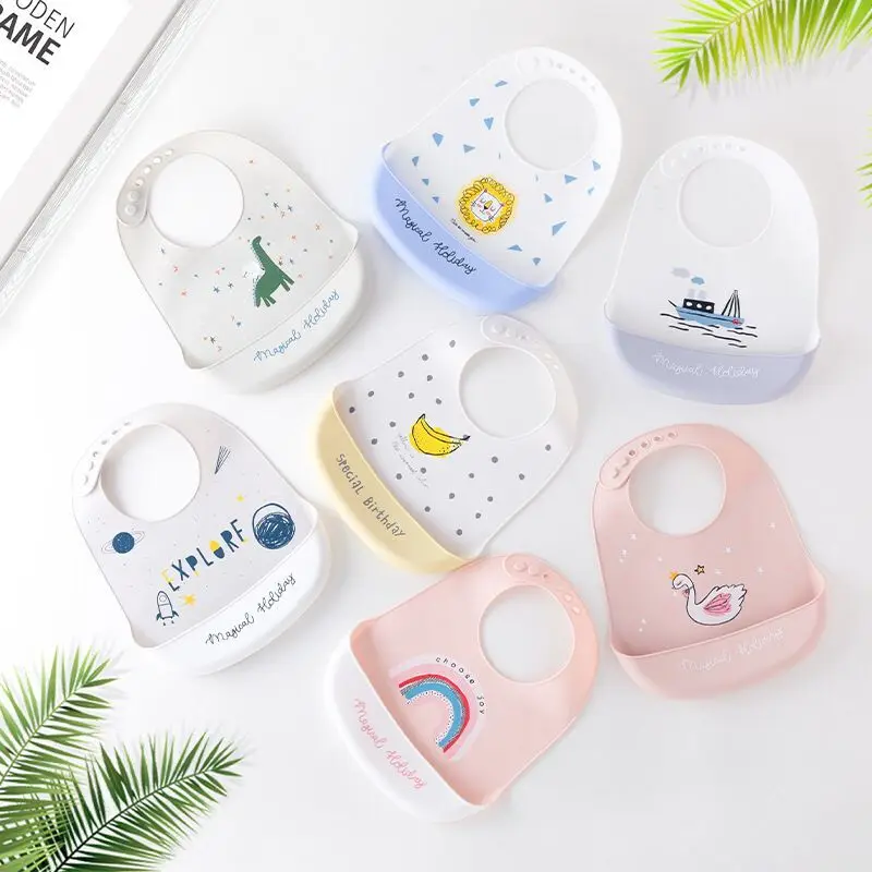 

1Pcs Silicone Bibs Waterproof Newborn Baby Feeding Tableware Cartoon Aprons Baby Bibs Adjustable Different styles of Bibs